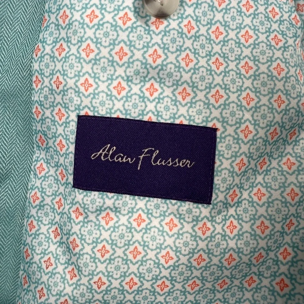 Alan Flusser Linen Blend Green Blazer Mens XL 46 Sport Coat Suit Jacket Lined
